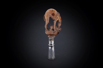 Lot 325 - Hare Coursing: a George III silver-mounted, carved petrified wooden pipe tamper