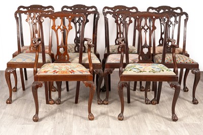 Lot 73 - James Shoolbred & Co, London: a set of Chippendale revival mahogany dining chairs