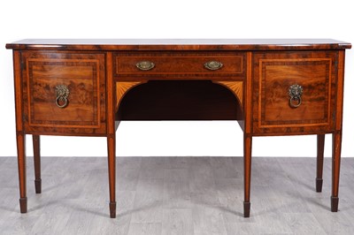 Lot 90 - A Georgian-style mahogany and satinwood banded bowfront sideboard