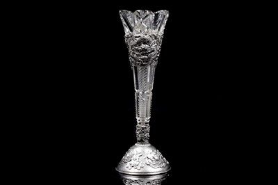 Lot 341 - A Japanese cut-glass and silver specimen vase