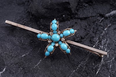 Lot 483 - An early 20th Century turquoise and diamond starfish pattern bar brooch