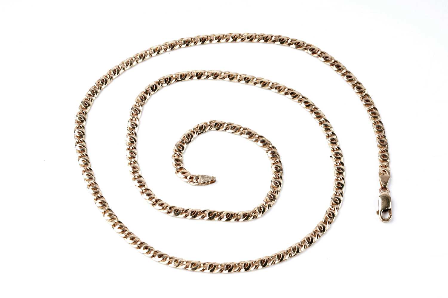 Lot 10 - A 9ct gold fancy flat-link necklace