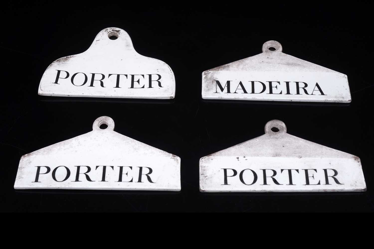 Lot 623 - Three Wedgewood pottery bin labels; and one by Spode