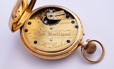 Lot 428 - H. Lamb, West Hartlepool: an 18ct yellow gold cased open faced pocket watch