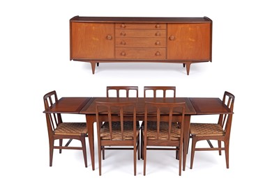 Lot John Herbert for Younger: a Volnay Afrormosia dining room suite; and six chairs