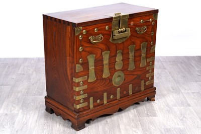 Lot 36 - A 20th Century Korean brass-mounted elm chest