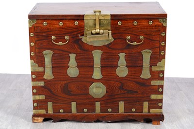 Lot 45 - A 20th Century Korean brass-mounted elm chest
