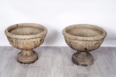 Lot 316 - A pair of 20th Century cast composite garden urns