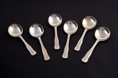 Lot 232 - A set of six Georg Jensen Danish silver dessert spoons