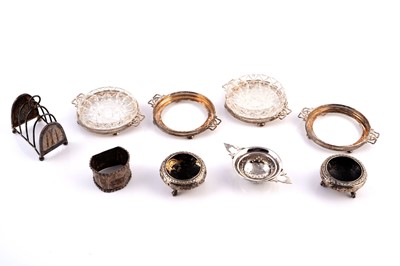 Lot 200 - Silver table items, including: butter dishes and a pair of Victorian salt cellars