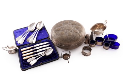 Lot 201 - Silver and silverplate, including: tea knives and a sauce boat
