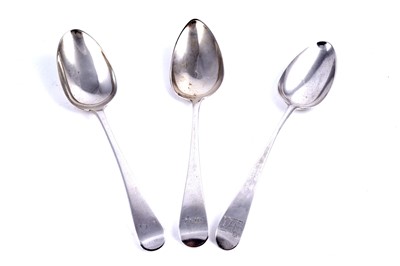 Lot 570 - Three Georgian silver tablespoons
