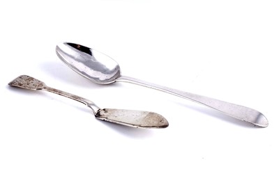 Lot 572 - A Georgian Irish silver table spoon; and a William IV silver butter knife