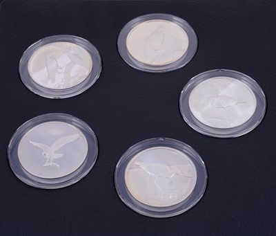 Lot 304 - Peter Scott's British Birds: A collection of thirty-five silver medals in a teak presentation box