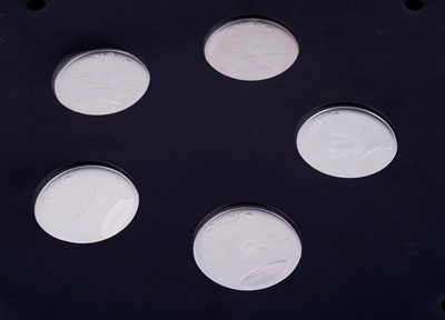 Lot 304 - Peter Scott's British Birds: A collection of thirty-five silver medals in a teak presentation box