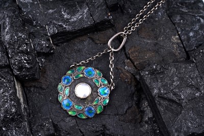 Lot 351 - A Murrle Bennett & Co for Liberty's mother of pearl and cloisonné enamelled pendant