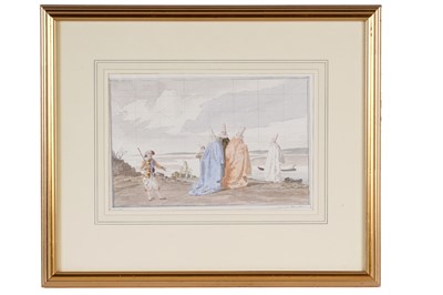 Lot 685 - Claude Harrison - Preparatory sketch depicting harlequins on the shore | watercolour