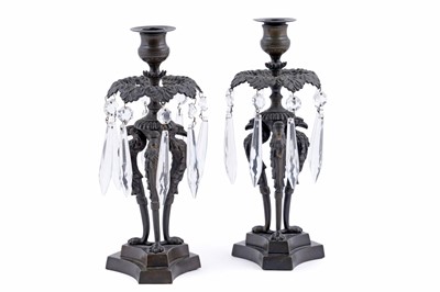 Lot 204 - A pair of 19th Century bronze candlesticks in the manner of Thomas Hope
