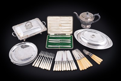 Lot 331 - Late 19th/early 20th Century silverplate serving dishes; and silver handled tea knives