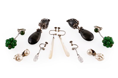 Lot 375 - 20th Century costume pendant earrings, including Miriam Haskell