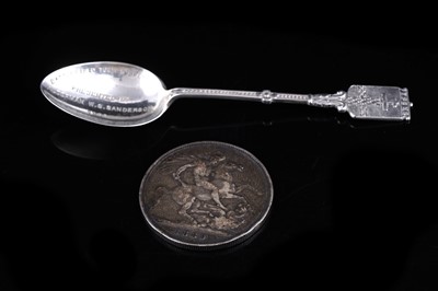 Lot 471 - A Victorian 1889 silver crown; and a Battlefield Tour commemorative spoon dated 1928