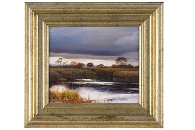 Lot 695 - Alan R. Thompson - Storm Clouds over the River Eden near Langwathby | oil