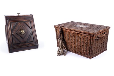 Lot 171 - A Victorian oak coal receiver; and a wicker hamper