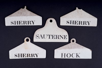 Lot 193 - A collection of five 19th Century ceramic bin labels