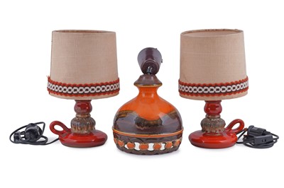 Lot 156 - A pair of 1970s West German ceramic lamps and a light shade