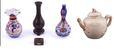 Lot 310 - A Chinese Yongzheng style crackle-glazed teapot; and a collection of Japanese decorative objects