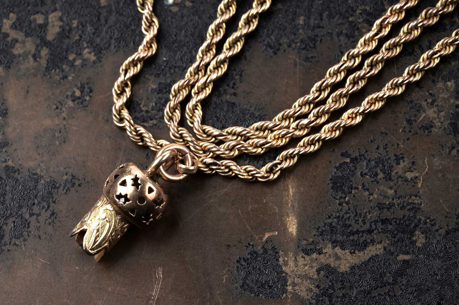 Lot 75 - A late 19th Century 9ct gold rope-twist guard chain, converted to be worn as a necklace