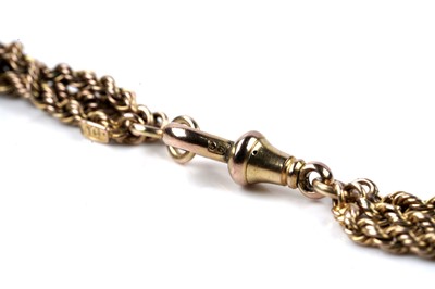Lot 75 - A late 19th Century 9ct gold rope-twist guard chain, converted to be worn as a necklace