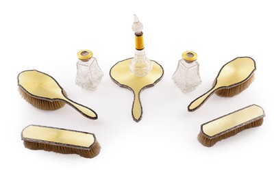 Lot 221 - A 1920s lady's guilloche enamelled silver dressing table set