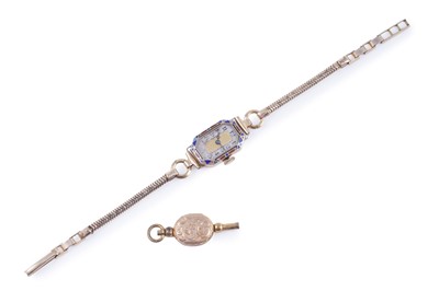 Lot 482 - An early 20th Century lady's cloisonné enamelled 9ct gold cased cocktail watch; and key