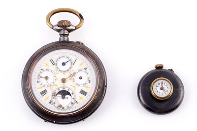 Lot 489 - An Edwardian Boutonniere or lapel watch; and a French moon phase calendar pocket watch