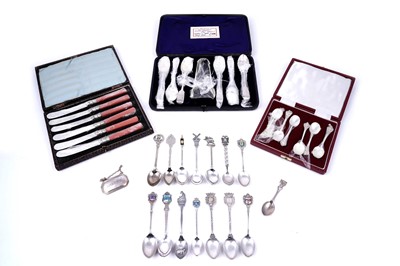 Lot 203 - Silver flatware including a Victorian set of silver teaspoons and sugar tongs