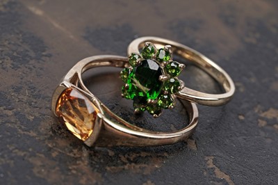 Lot 107 - Two modern gemstone rings, including a citrine ring