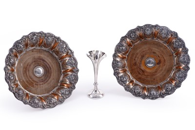 Lot 306 - A pair of 19th Century plated wine coasters; and a silver spill vase