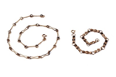 Lot 141 - A 9ct rose gold fancy-link necklace, and a similar bracelet