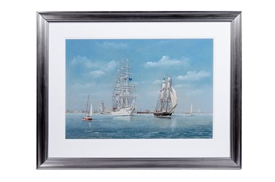 Lot 374 - Edwin Blackburn - Tall Ships Race with the Christian Radich | pastel
