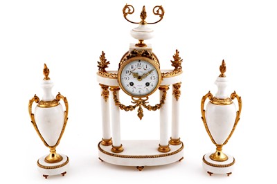 Lot 161 - Early 20th Century French 8-day mantel clock and garnitures