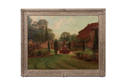 Lot 352 - 19th Century British School - Country house garden scene with seated figure | oil