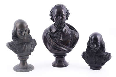 Lot 205 - Three 20th Century cast bronze effect busts of Shakespeare