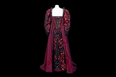 Lot 399 - A red and black beaded dress by Alex Reid
