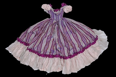 Lot 395 - A purple and grey striped ballgown with ruffle trim designed by Richard Hudson