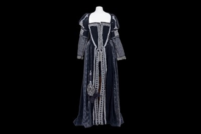 Lot 390 - A black velvet and brocade robe with silver trim designed by Alex Reid