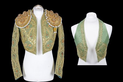 Lot 403 - A pale green gold embroidered picador jacket and waistcoat