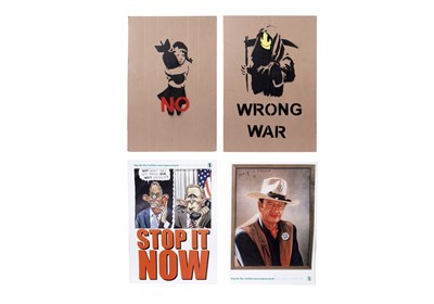 Lot 178 - BANKSY - Grim Reaper and Bomb Hugger (NO) | spray paint on cardboard