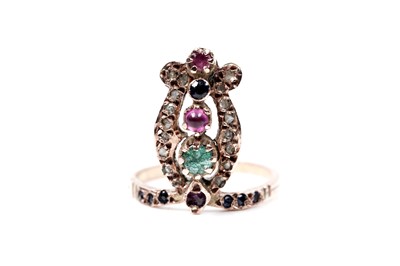 Lot 61 - An Egyptian ruby, sapphire, emerald, and diamond ring