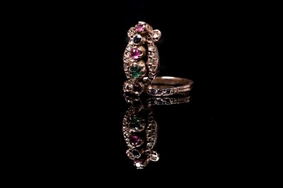 Lot 61 - An Egyptian ruby, sapphire, emerald, and diamond ring